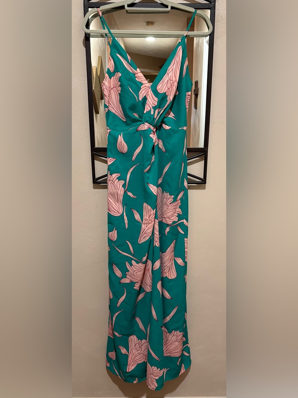 NWT She + Sky Teal Wrap Jumpsuit with Pink Floral Print Size M